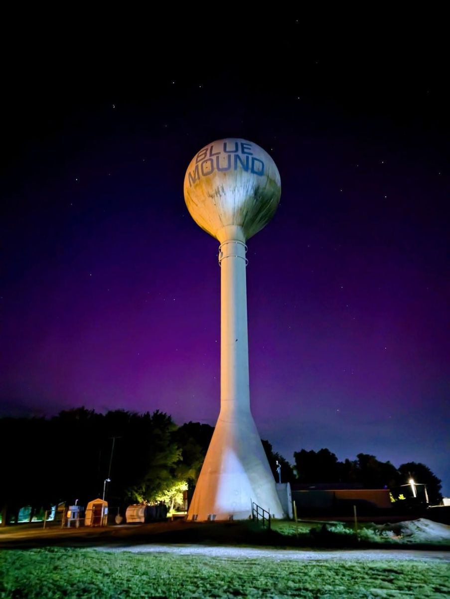 Blue Mound water tower and the Northern Lights